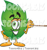 Vector Illustration of a Green Leaf Mascot Using a Pointer Stick by Mascot Junction