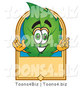 Vector Illustration of a Green Leaf Mascot with a Blank Tan Label by Mascot Junction