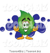 Vector Illustration of a Green Leaf Mascot with a Blue Paint Splatter by Mascot Junction