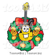 Vector Illustration of a Guitar Mascot in the Center of a Christmas Wreath by Mascot Junction