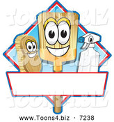 Vector Illustration of a Happy Broom Scrub Brush and Spray Bottle Mascot Characters on a Blue and Red Cleaning Sign or Logo by Mascot Junction