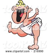 Vector Illustration of a Happy Cartoon Baby Blond Boy Mascot in a Diaper, Learning to Walk by Mascot Junction