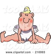 Vector Illustration of a Happy Cartoon Baby Blond Boy Mascot Sitting in a Large Diaper by Mascot Junction
