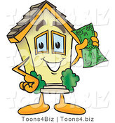 Vector Illustration of a Happy Cartoon Home Mascot Holding Cash Money by Mascot Junction