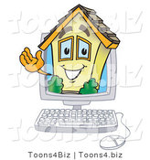 Vector Illustration of a Happy Cartoon Home Mascot on a Computer Screen by Mascot Junction