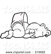 Vector Illustration of a Happy Cartoon Outlined Baby Boy Mascot in a Diaper, Sucking His Thumb and Laying down by Mascot Junction