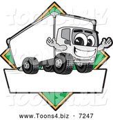 Vector Illustration of a Happy Delivery Big Rig Truck Mascot Character Sign or Logo with a Green Diamond by Mascot Junction