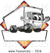 Vector Illustration of a Happy Delivery Big Rig Truck Mascot Character Sign or Logo with a Yellow Diamond by Mascot Junction