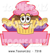 Vector Illustration of a Happy Female Cupcake over a Banner by Mascot Junction