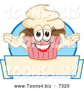 Vector Illustration of a Happy Female Cupcake over a Banner by Mascot Junction