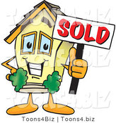 Vector Illustration of a Happy Home Mascot Holding Sold Sign by Mascot Junction