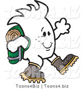 Vector Illustration of a Happy Outlined Cartoon Character Hiking with Backpack and Boots by Mascot Junction