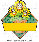 Vector Illustration of a Happy Yellow Daisy Flower Mascot Character Logo or Sign Design with Copyspace and a Green Diamond by Mascot Junction