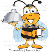 Vector Illustration of a Honey Bee Mascot Dressed As a Servant, Carrying a Food Platter by Mascot Junction