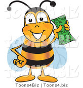 Vector Illustration of a Honey Bee Mascot Holding a Dollar Bill by Mascot Junction