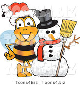 Vector Illustration of a Honey Bee Mascot with a Snowman on Christmas by Mascot Junction