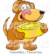 Vector Illustration of a Hound Dog Mascot Holding a Food Dish, Waiting to Be Fed by Mascot Junction