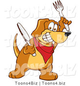 Vector Illustration of a Hound Dog Mascot Holding a Knife and Fork, Extremely Hungry by Mascot Junction