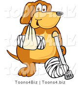 Vector Illustration of a Hound Dog Mascot with an Arm and Leg Bandaged up by Mascot Junction