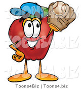 Vector Illustration of a Red Apple Mascot Catching a Baseball with a Glove by Mascot Junction