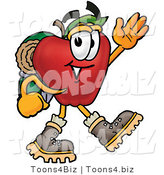 Vector Illustration of a Red Apple Mascot Hiking and Carrying a Backpack by Mascot Junction