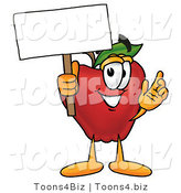 Vector Illustration of a Red Apple Mascot Holding a Blank White Sign over His Head by Mascot Junction