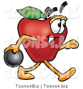 Vector Illustration of a Red Apple Mascot Holding a Bowling Ball by Mascot Junction