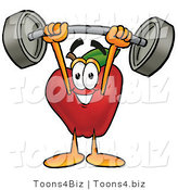 Vector Illustration of a Red Apple Mascot Holding a Heavy Barbell Above His Head by Mascot Junction
