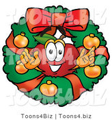 Vector Illustration of a Red Apple Mascot in the Center of a Christmas Wreath by Mascot Junction
