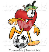 Vector Illustration of a Red Apple Mascot Kicking a Soccer Ball by Mascot Junction