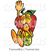 Vector Illustration of a Red Apple Mascot Plugging His Nose While Jumping into Water by Mascot Junction