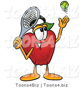 Vector Illustration of a Red Apple Mascot Preparing to Hit a Tennis Ball by Mascot Junction