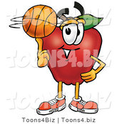 Vector Illustration of a Red Apple Mascot Spinning a Basketball on His Finger by Mascot Junction