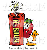 Vector Illustration of a Red Apple Mascot Standing with a Stick of Dynamite Explosives by Mascot Junction