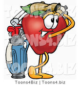 Vector Illustration of a Red Apple Mascot Swinging His Golf Club While Golfing by Mascot Junction
