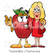 Vector Illustration of a Red Apple Mascot Talking Nutrition with a Pretty Blond Woman by Mascot Junction