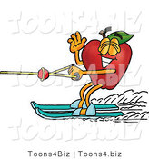 Vector Illustration of a Red Apple Mascot Waving and Water Skiing by Mascot Junction