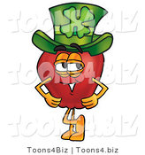 Vector Illustration of a Red Apple Mascot Wearing a Green Paddy's Day Hat with a Four Leaf Clover on It by Mascot Junction