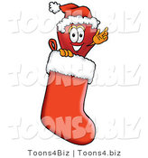 Vector Illustration of a Red Apple Mascot Wearing a Santa Hat Inside a Red Christmas Stocking by Mascot Junction