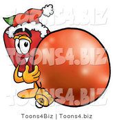 Vector Illustration of a Red Apple Mascot Wearing a Santa Hat, Next to a Christmas Bauble by Mascot Junction