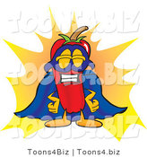 Vector Illustration of a Red Hot Chili Pepper Mascot Dressed As a Super Hero by Mascot Junction