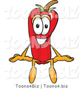 Vector Illustration of a Red Hot Chili Pepper Mascot Sitting by Mascot Junction