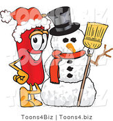 Vector Illustration of a Red Hot Chili Pepper Mascot with a Snowman on Christmas by Mascot Junction