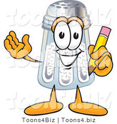 Vector Illustration of a Salt Shaker Mascot Holding a Pencil by Mascot Junction