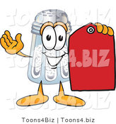 Vector Illustration of a Salt Shaker Mascot Holding a Red Sales Price Tag by Mascot Junction