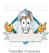 Vector Illustration of a Salt Shaker Mascot on a Blank Blue Label with a Banner and Diamond by Mascot Junction