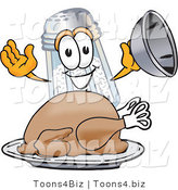 Vector Illustration of a Salt Shaker Mascot Serving a Thanksgiving Turkey on a Platter by Mascot Junction
