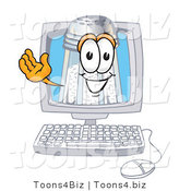 Vector Illustration of a Salt Shaker Mascot Waving from Inside a Computer Screen by Mascot Junction