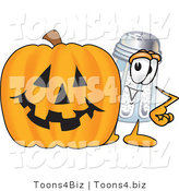 Vector Illustration of a Salt Shaker Mascot with a Carved Halloween Pumpkin by Mascot Junction