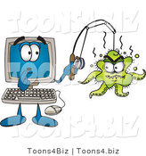 Vector Illustration of a Shocked Cartoon Computer Mascot with an Octopus on His Fishing Line by Mascot Junction